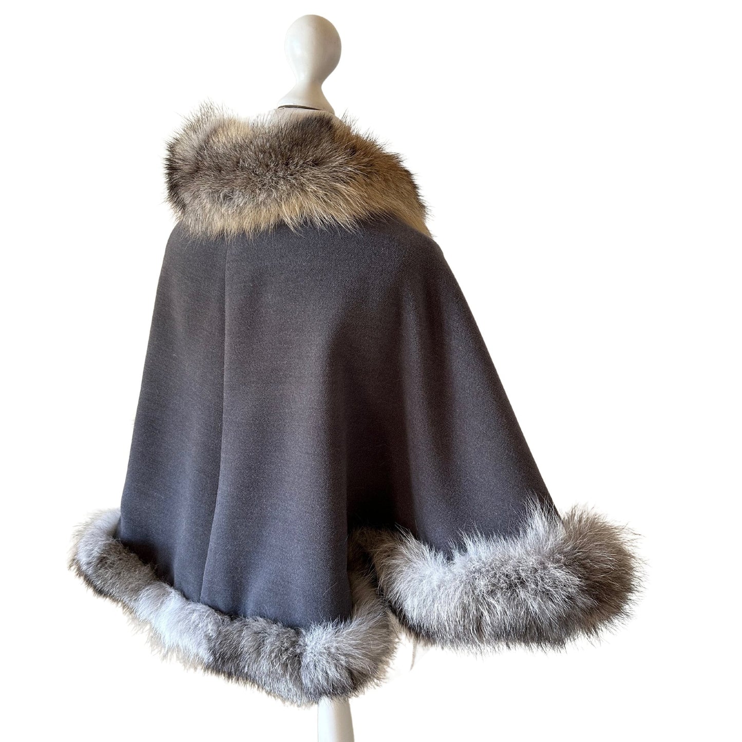 Grey Women Coat Cape Trim Fox Fur, Women's Poncho Jacket lined, Elegant Women's coat - My Love Cape