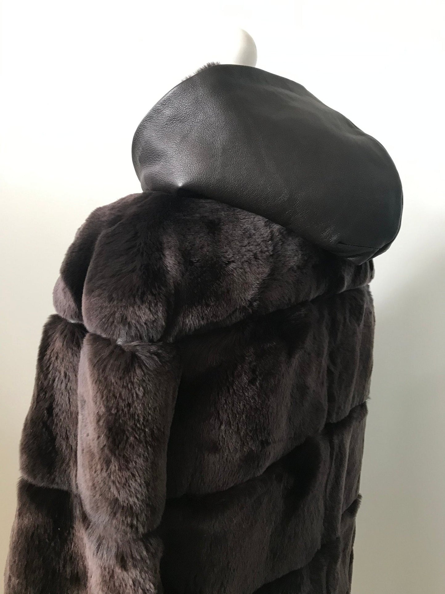 Women jacket сoat rex rabbit (chinchilla rabbit) fur and leather, Stand with Ukraine - My Love Cape