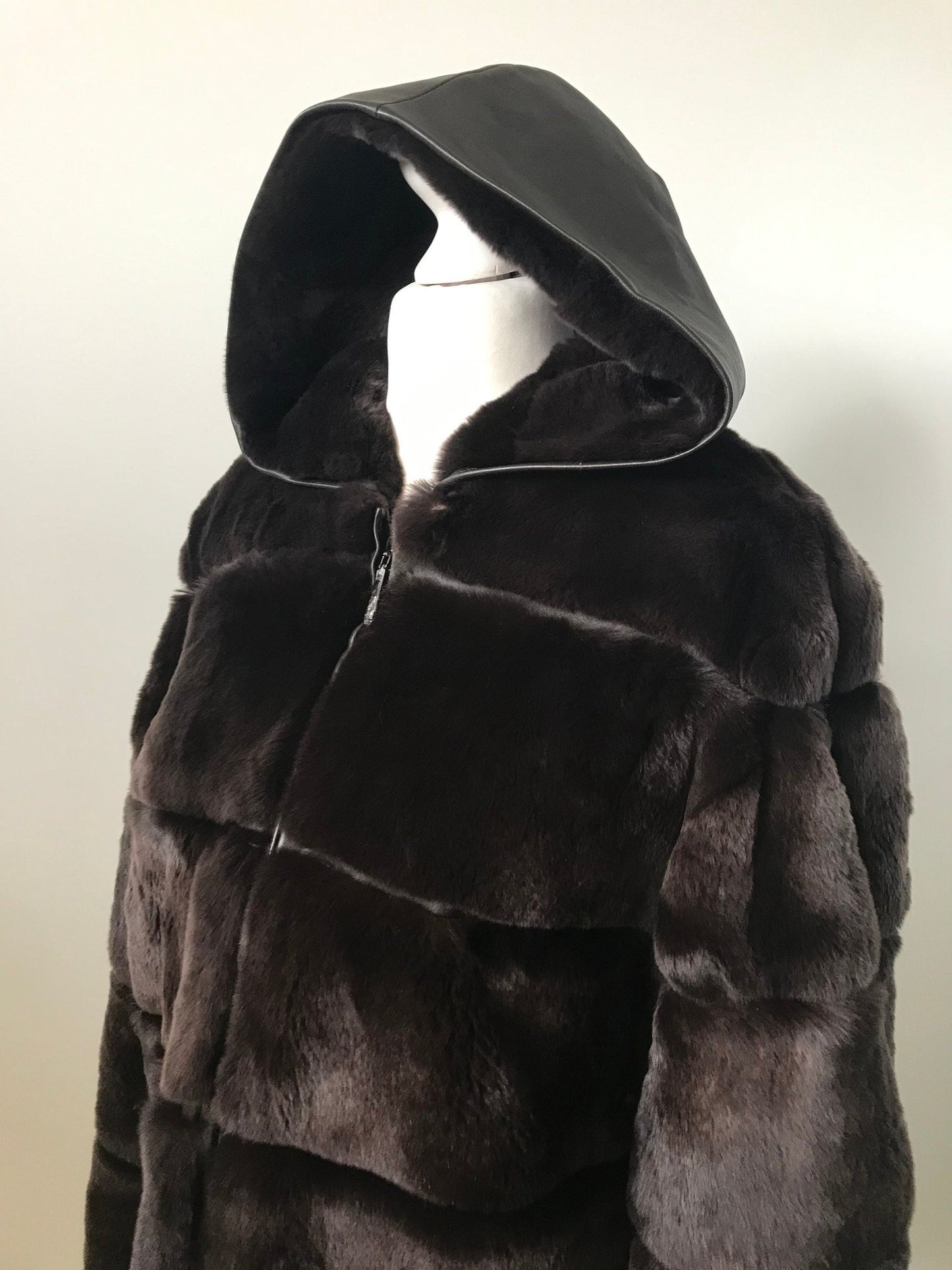 Women jacket сoat rex rabbit (chinchilla rabbit) fur and leather, Stand with Ukraine - My Love Cape