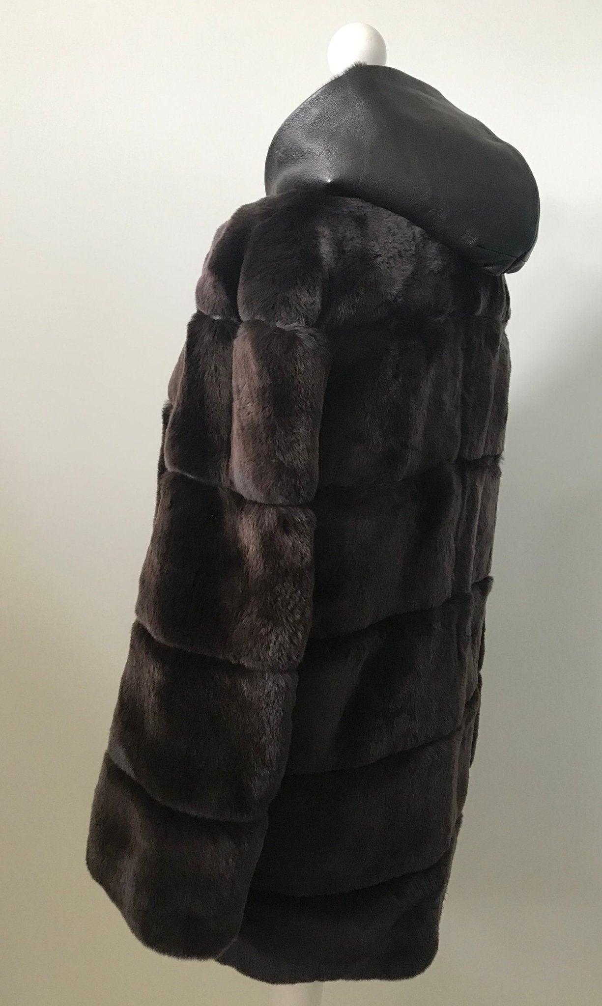 Women jacket сoat rex rabbit (chinchilla rabbit) fur and leather, Stand with Ukraine - My Love Cape