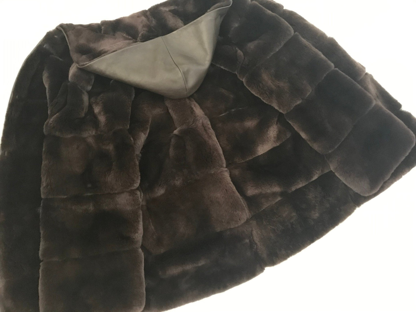 Women jacket сoat rex rabbit (chinchilla rabbit) fur and leather, Stand with Ukraine - My Love Cape