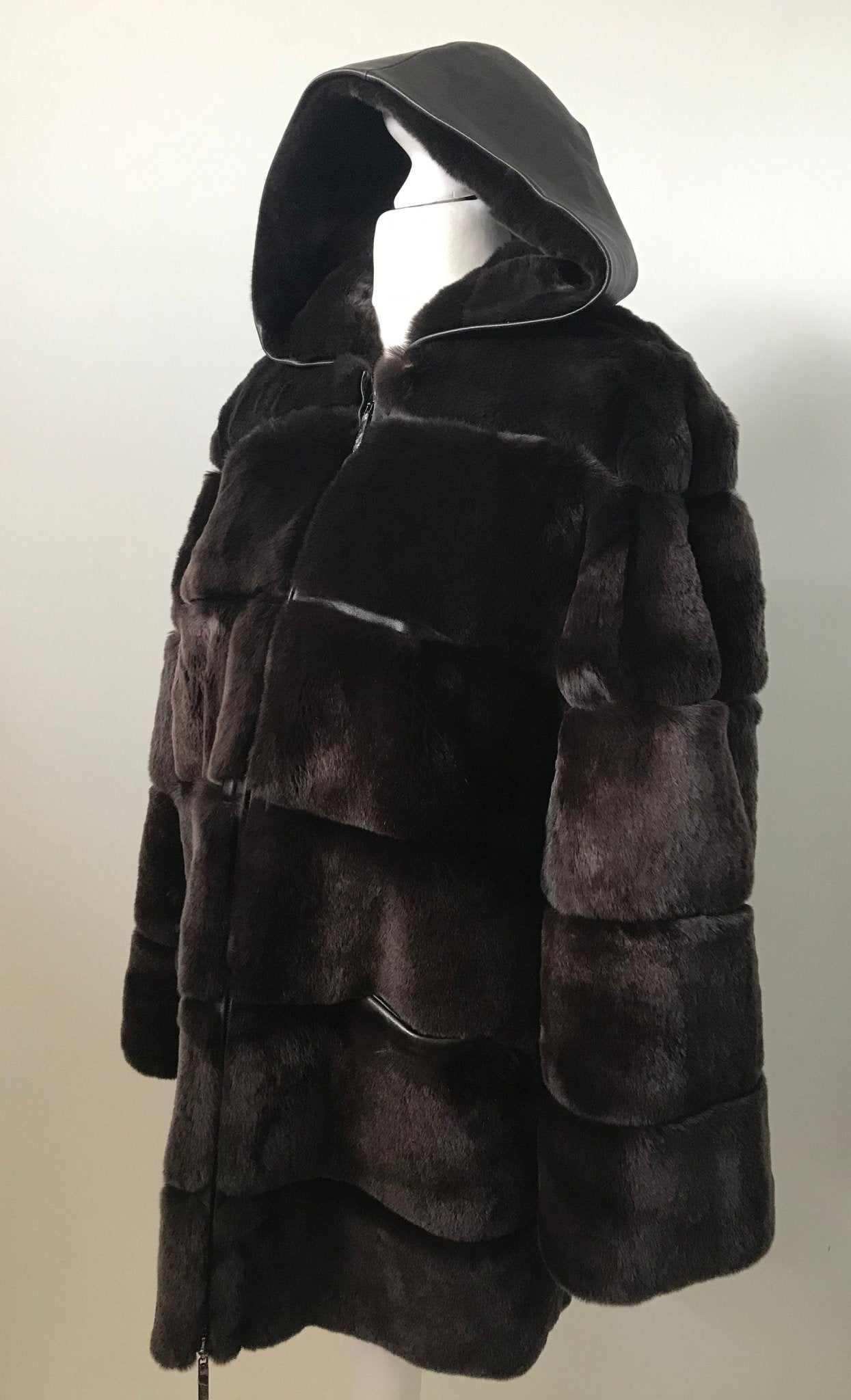 Women jacket сoat rex rabbit (chinchilla rabbit) fur and leather, Stand with Ukraine - My Love Cape
