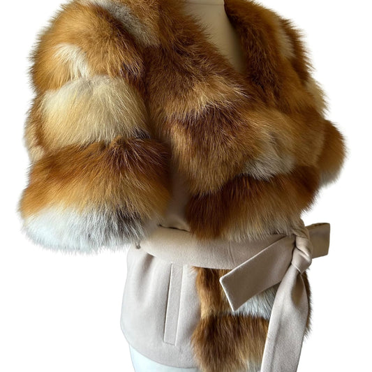 Beige Bolero jacket coat fur fox and cashmere size S - M - My Love Cape