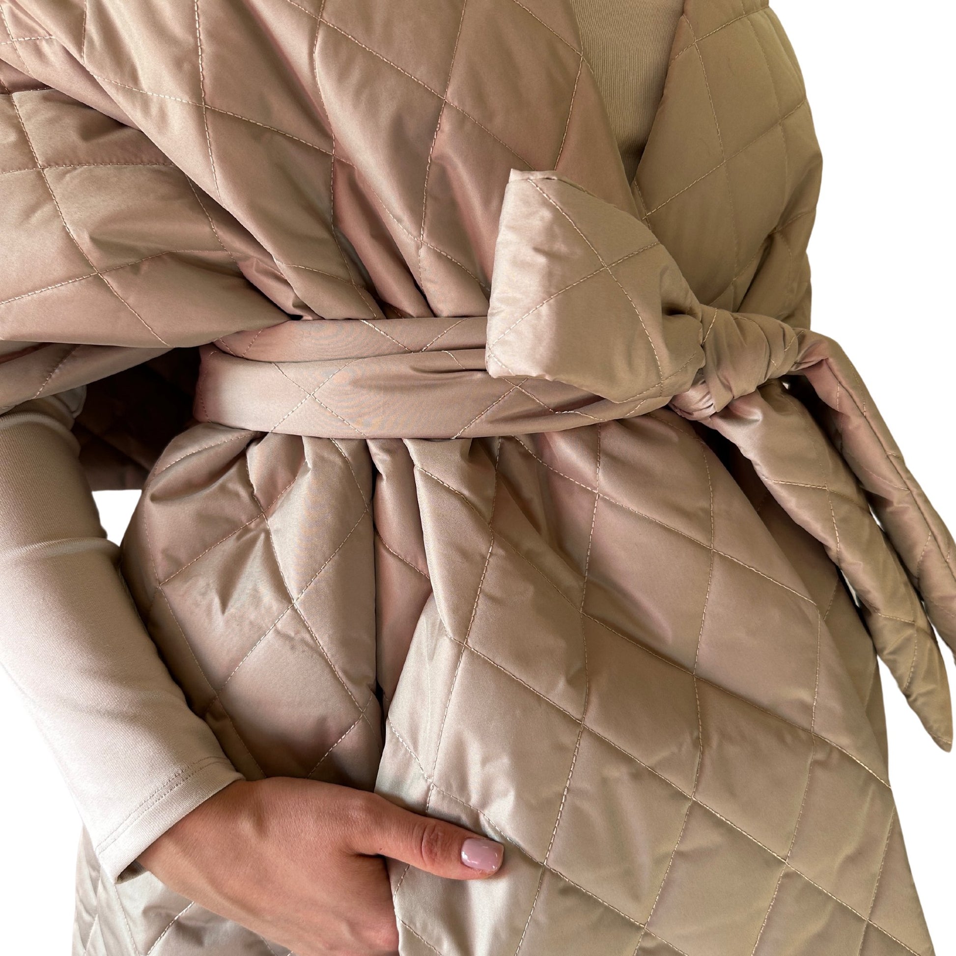 Beige Long Cape Lagre Wide Scarf Puffer 20x80 inch with 2 pocket and Belt - My Love Cape