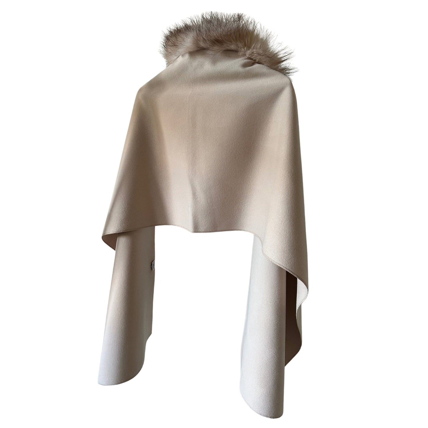 Beige Women Scarf Stole Cape Wrap Trim Fox Fur, Extra Large Shawl, Winter Gift, Woolen blend Cape Scarf - My Love Cape