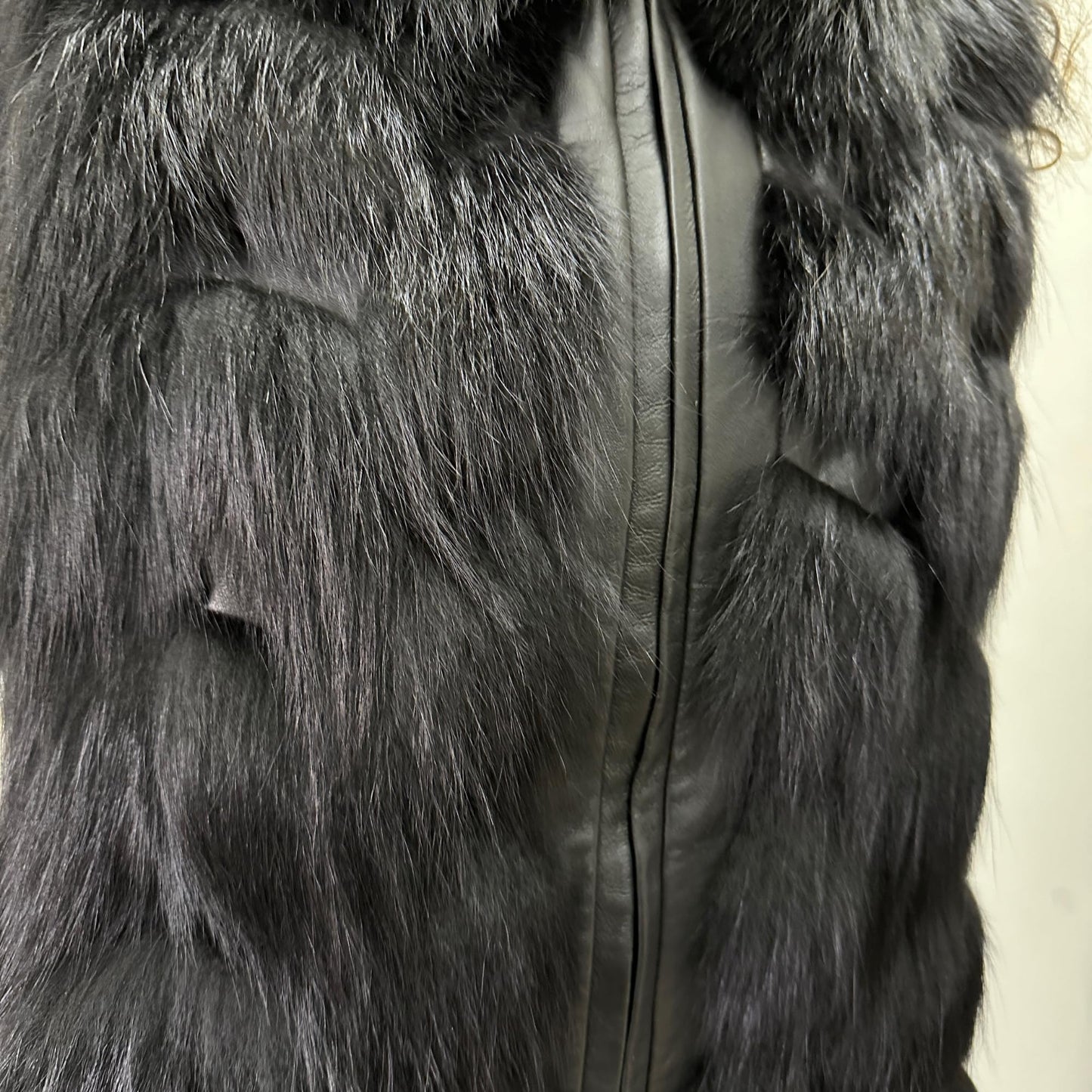 Black Natural Leather and Fox Fur Vest – Diamond Pattern, Zipper, and Lined Design (S) - My Love Cape