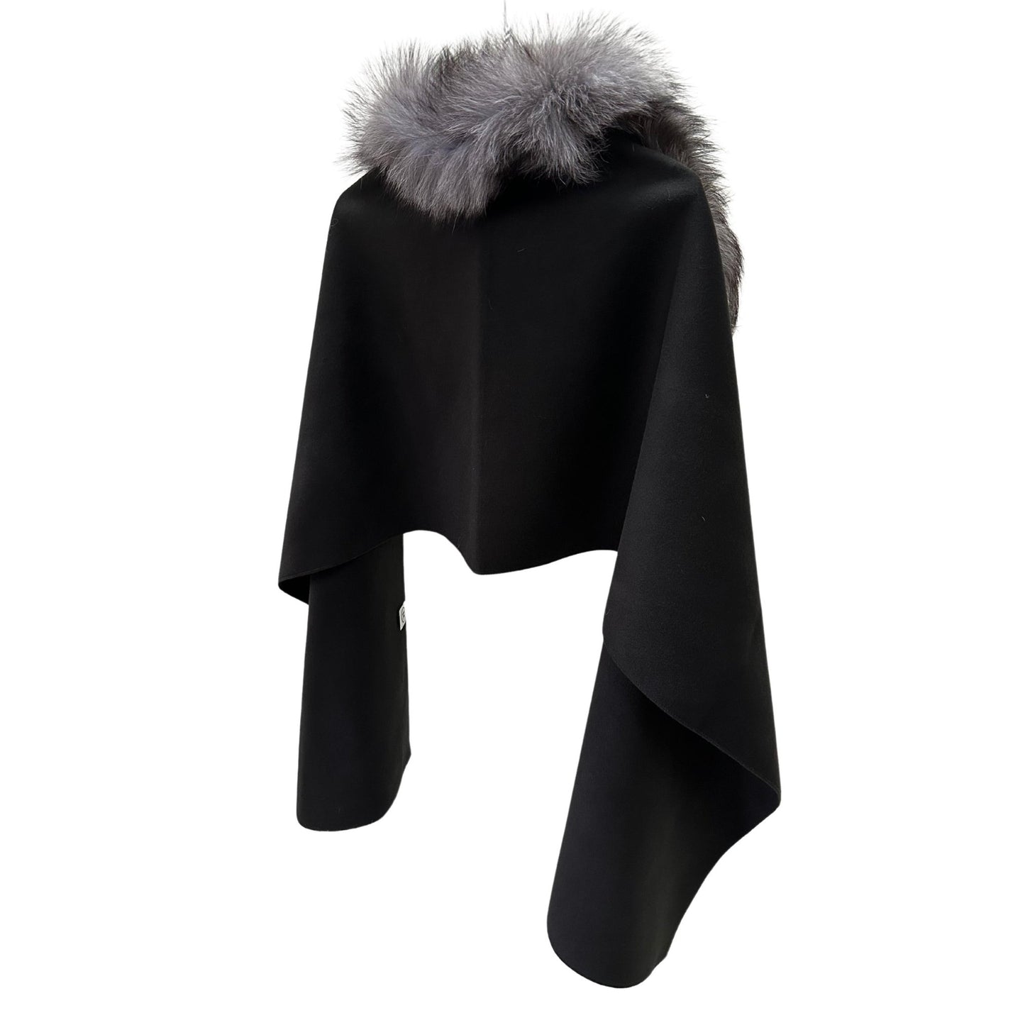 Black Women Black Scarf Stole Cape Wraps Woolen blend and trim arctic fox fur - My Love Cape