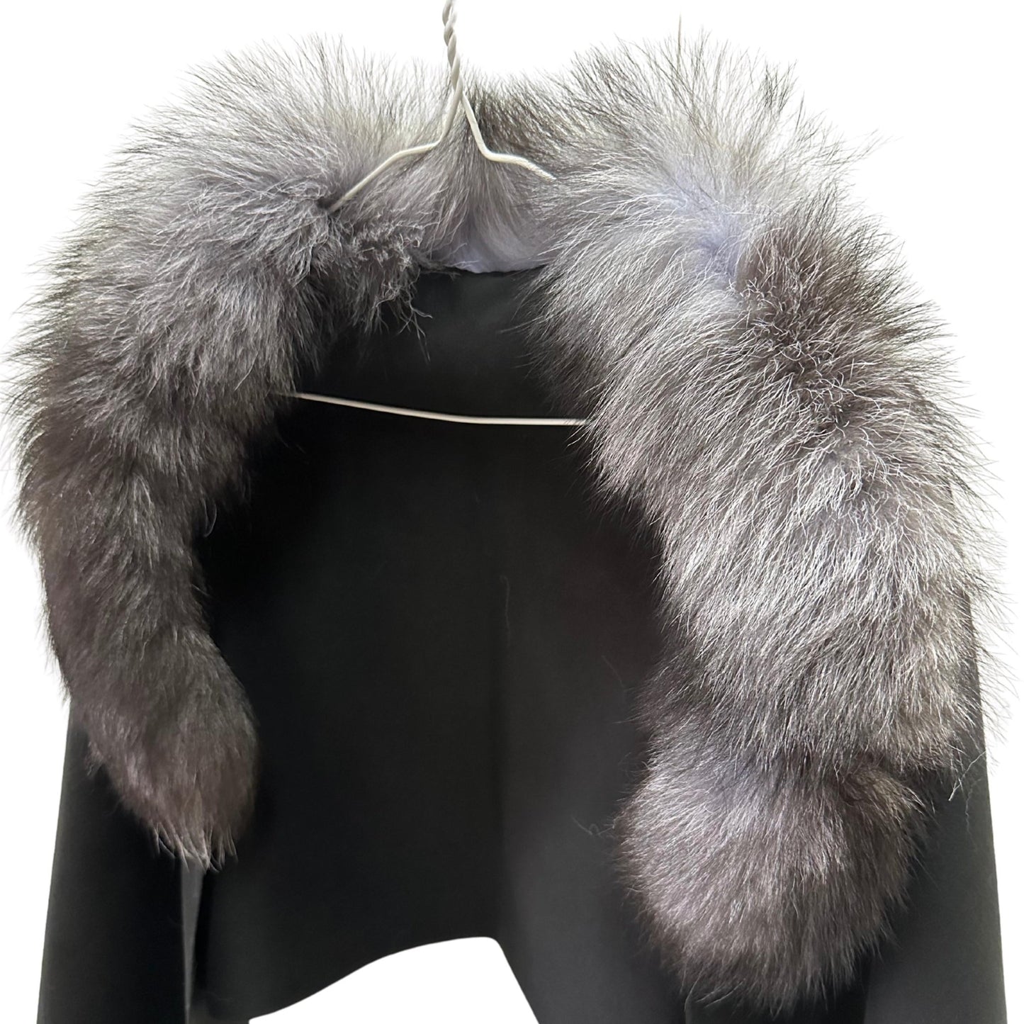 Black Women Black Scarf Stole Cape Wraps Woolen blend and trim arctic fox fur - My Love Cape