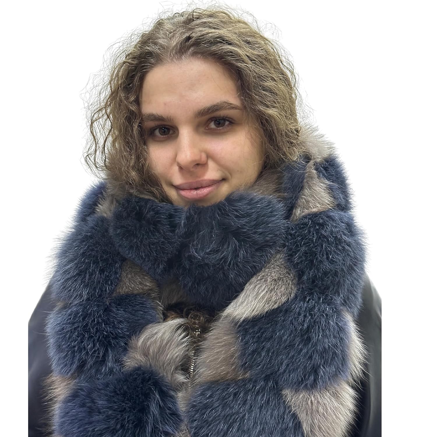 Blue - Beige Natural Fur Scarf for Men and Women Unisex Winter Accessory - My Love Cape