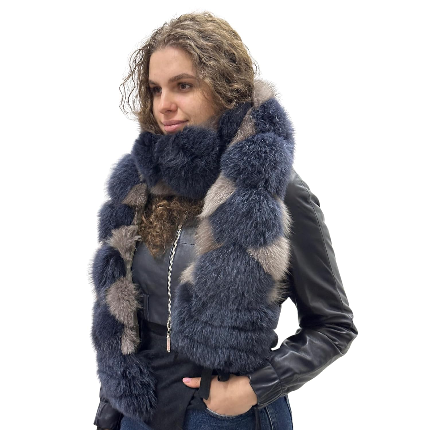 Blue - Beige Natural Fur Scarf for Men and Women Unisex Winter Accessory - My Love Cape