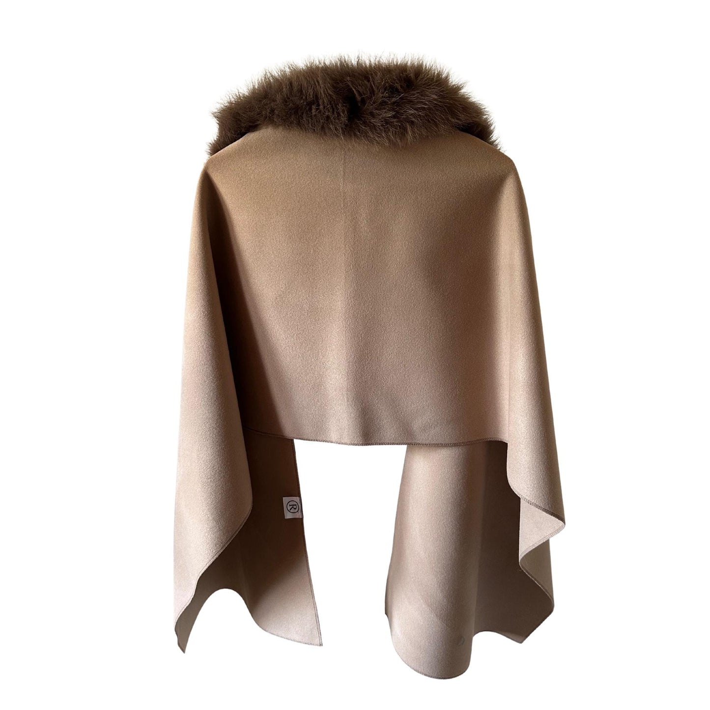 Camel Women Scarf Stole Cape Wrap Trim Fox Fur, Extra Large Shawl, Winter Gift, Woolen blend Cape Scarf - My Love Cape