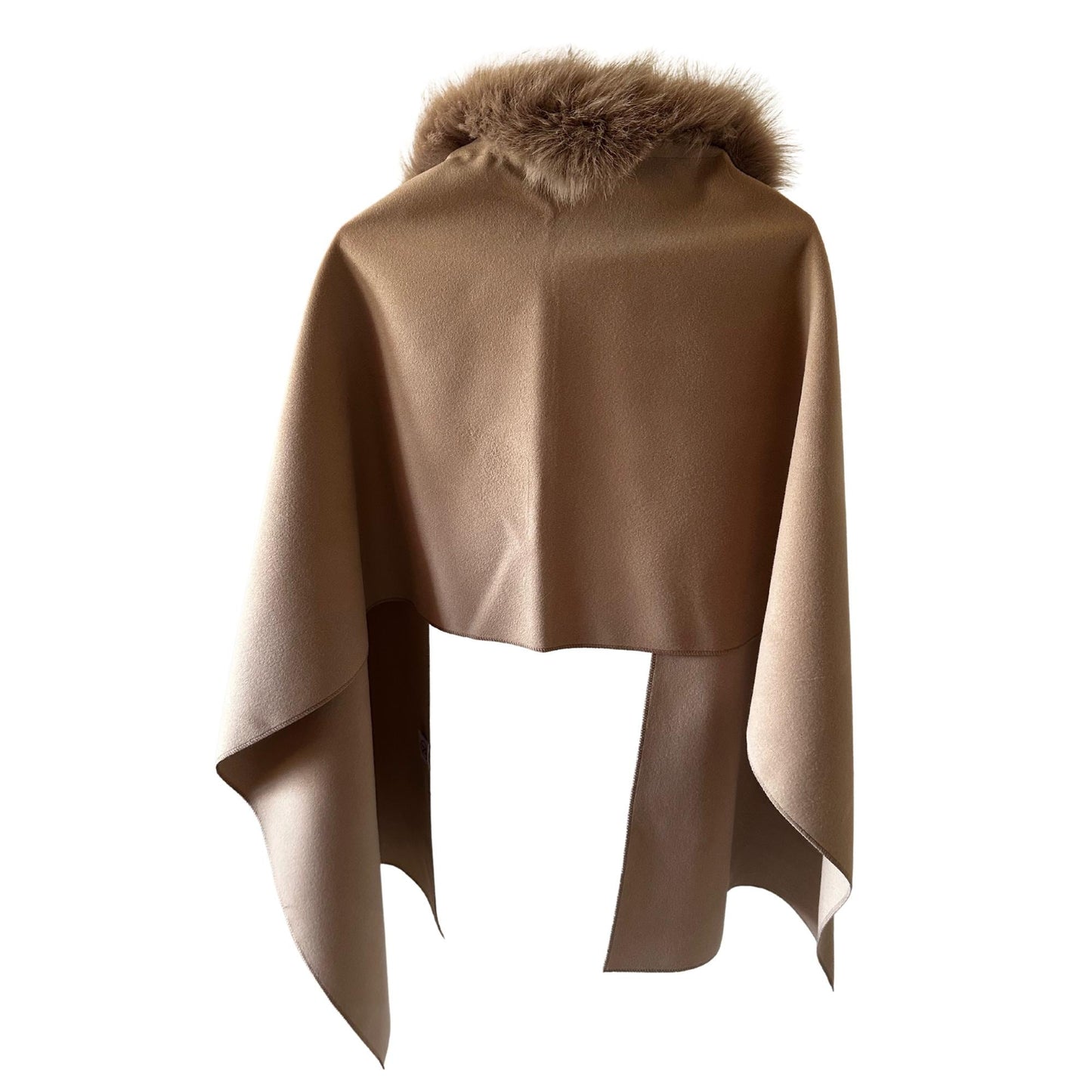 Camel Women Scarf Stole Cape Wrap Trim Fox Fur, Extra Large Shawl, Winter Gift, Woolen blend Cape Scarf - My Love Cape