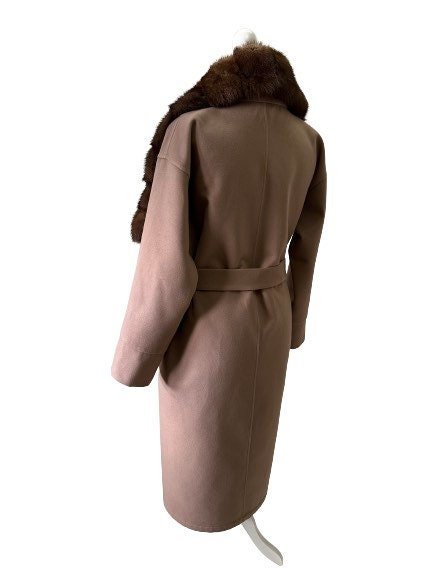 Camel Wrap Elegant Women coat, Long Belted Feminine Overcoat Trim Mink Fur, Woolen blend Coat Wrap - My Love Cape