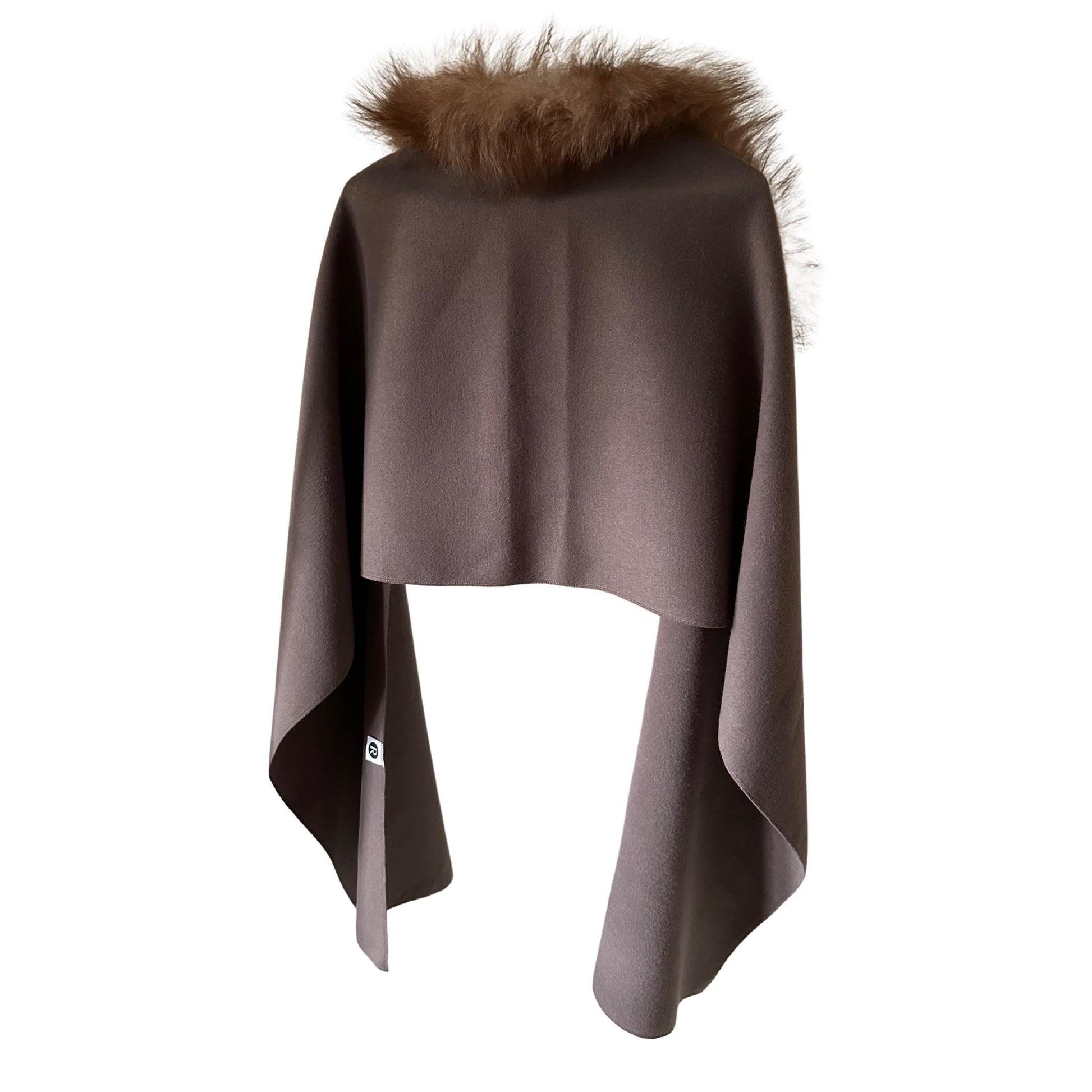 Cappuccino Women Scarf Stole Cape Wrap Trim Fox Fur, Extra Large Shawl, Winter Gift, Woolen blend Cape Scarf - My Love Cape