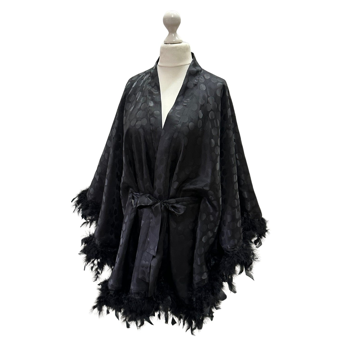 Cream Ivory Black Double - sided Cape Robe with Chicken Feather trim - My Love Cape