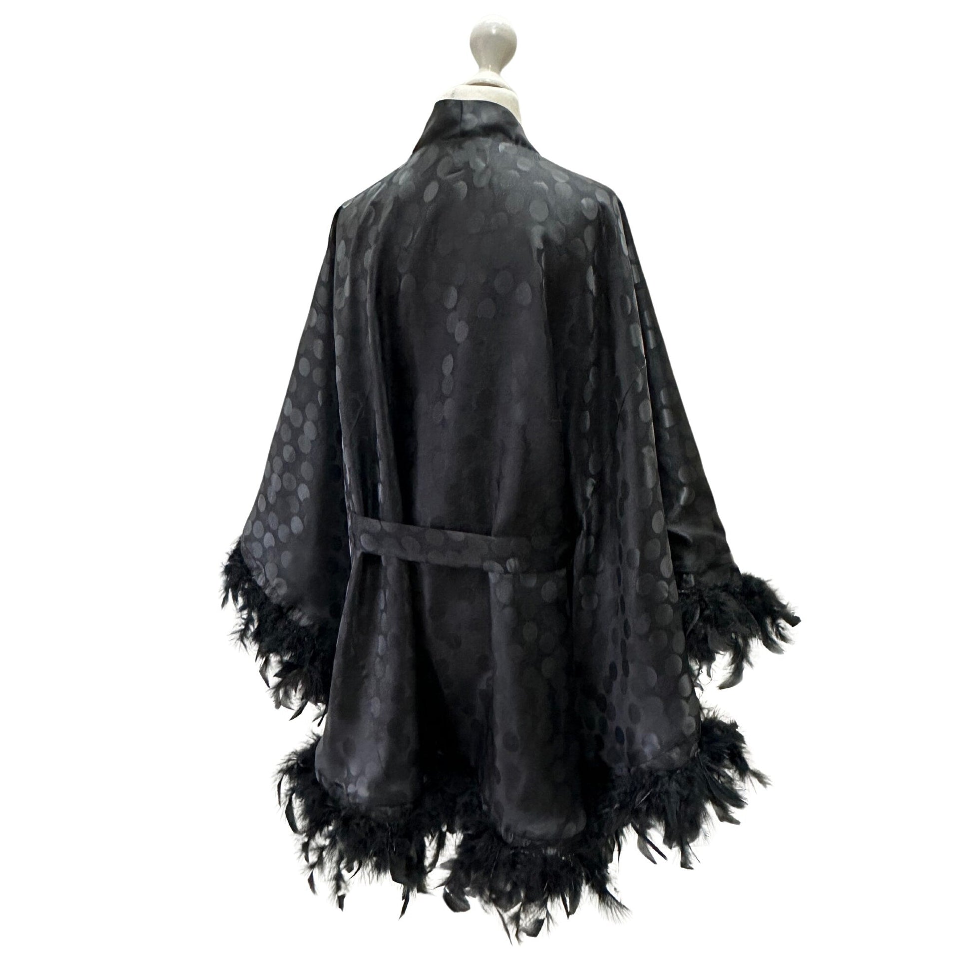 Cream Ivory Black Double - sided Cape Robe with Chicken Feather trim - My Love Cape