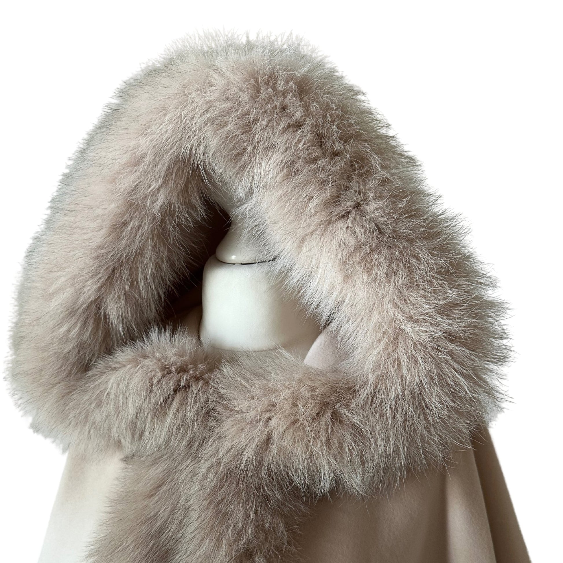 Elegant Beige Women’s Winter Coat Cape with Fox Fur Trim - My Love Cape