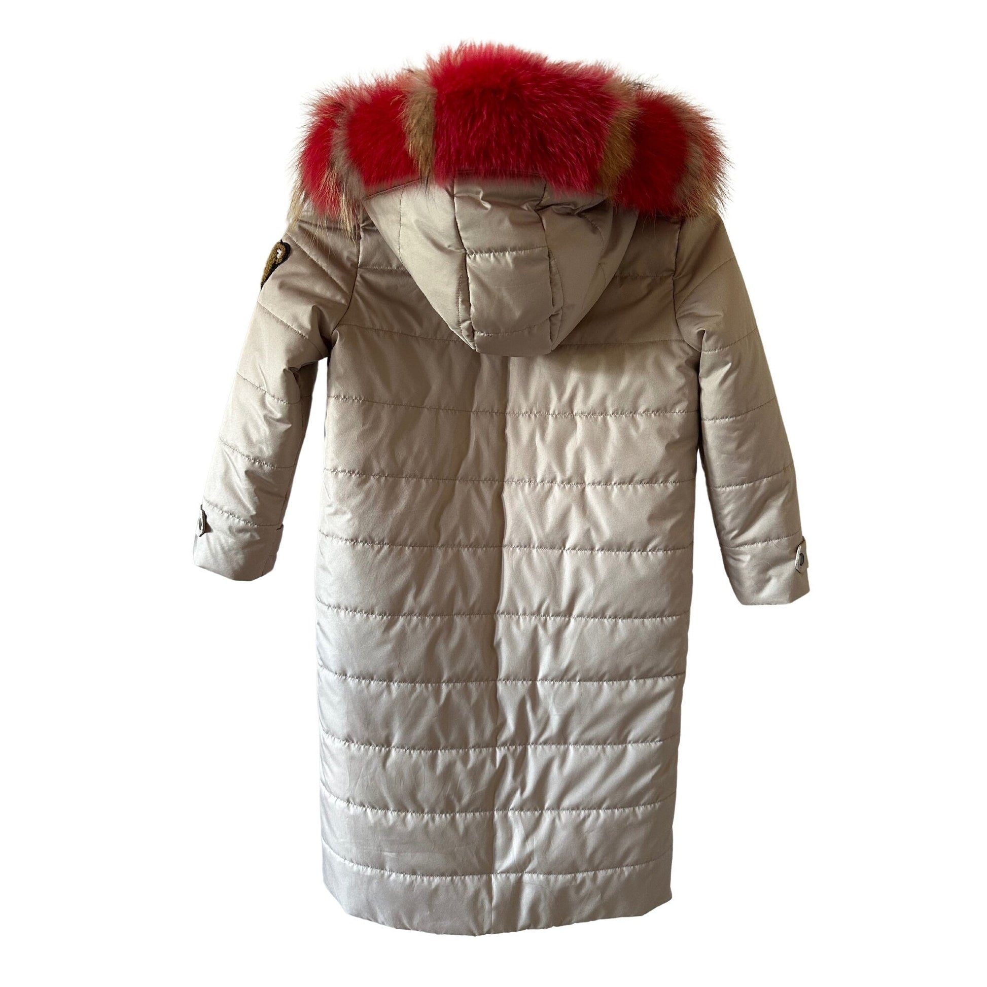 Fur Puffer Children's long parka сoat trim fox fur, Beige warm coat for girl, Winter kids coat parka - My Love Cape