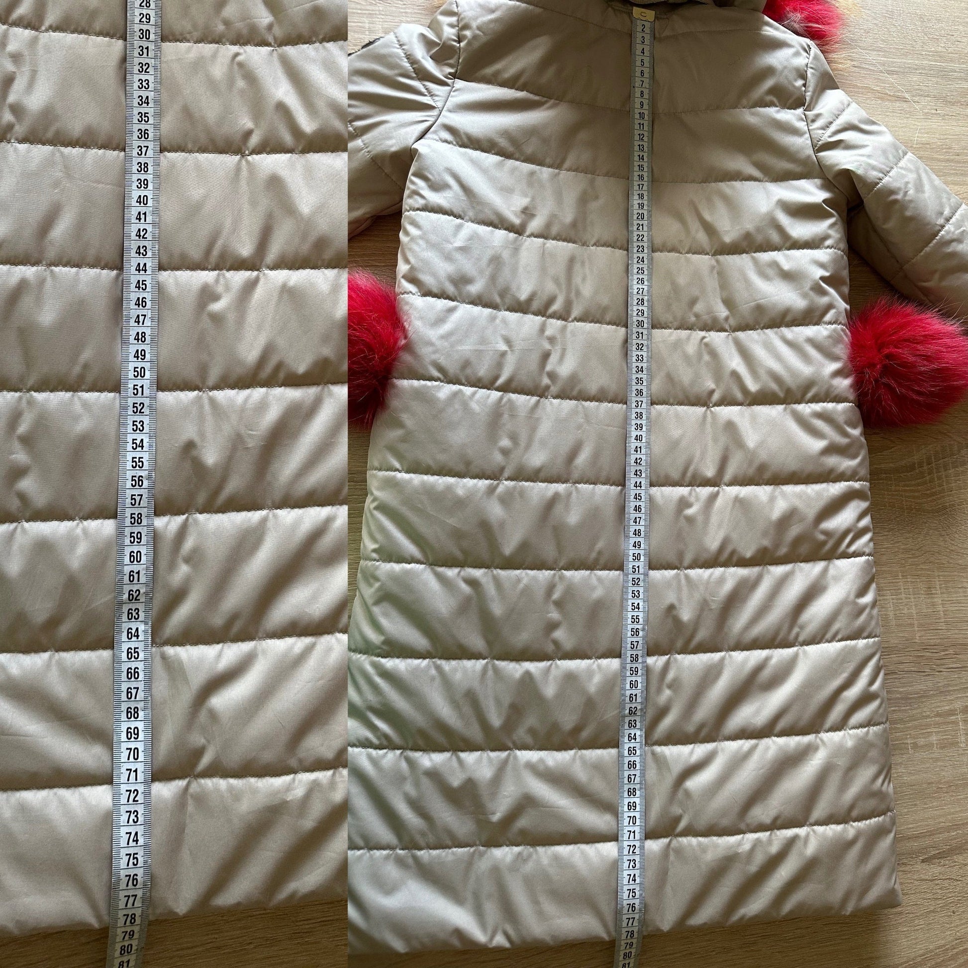 Fur Puffer Children's long parka сoat trim fox fur, Beige warm coat for girl, Winter kids coat parka - My Love Cape