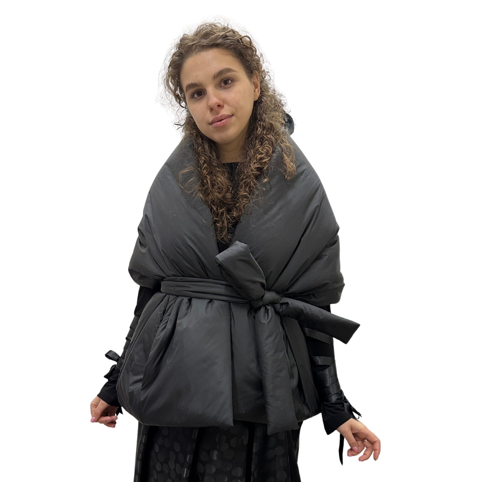 Gothic Bride Wedding Cape Winter Black Long Scarf With Pockets for Women Lagre Wide Stole Puffer 18x70 inch with 2 pocket and Belt Around Shoulders Wrap Quilted Shawl Warm Padded Down Puffy scarves - My Love Cape