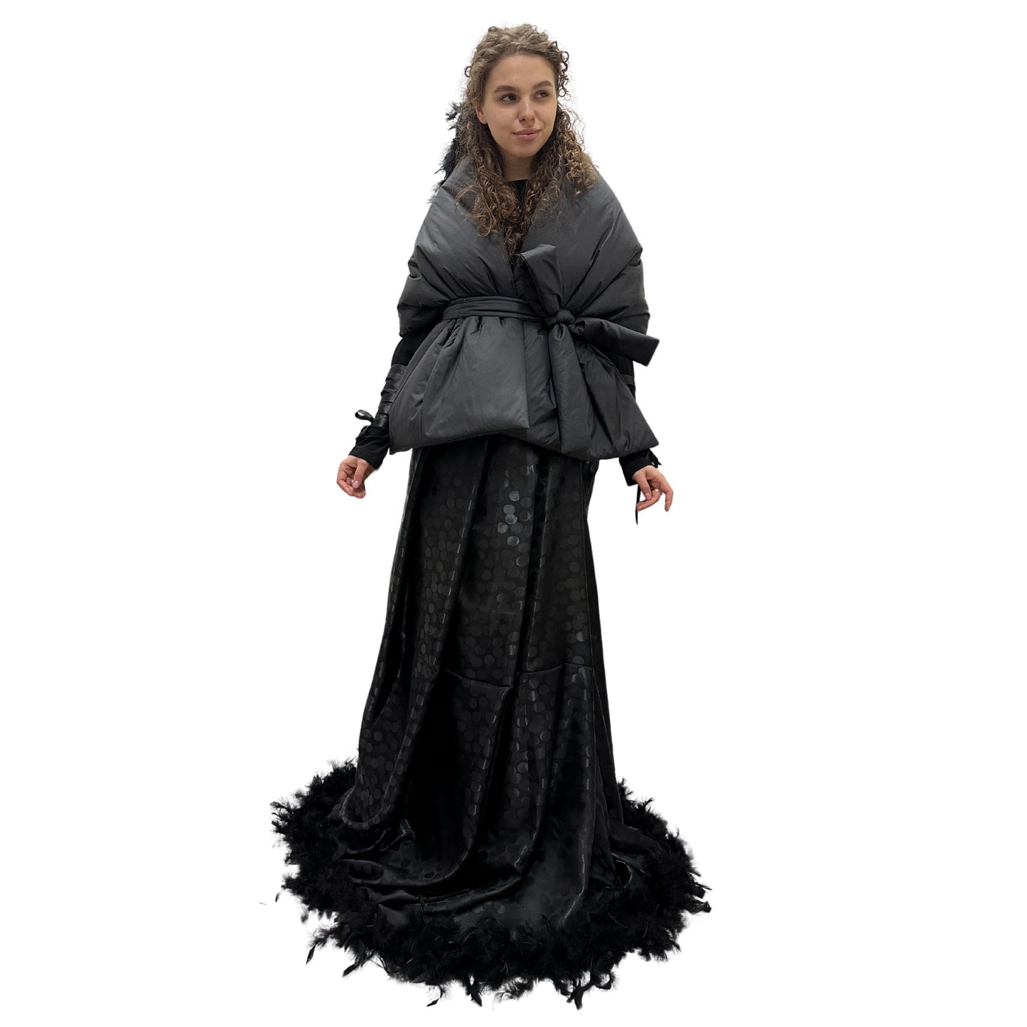 Gothic Bride Wedding Cape Winter Black Long Scarf With Pockets for Women Lagre Wide Stole Puffer 18x70 inch with 2 pocket and Belt Around Shoulders Wrap Quilted Shawl Warm Padded Down Puffy scarves - My Love Cape