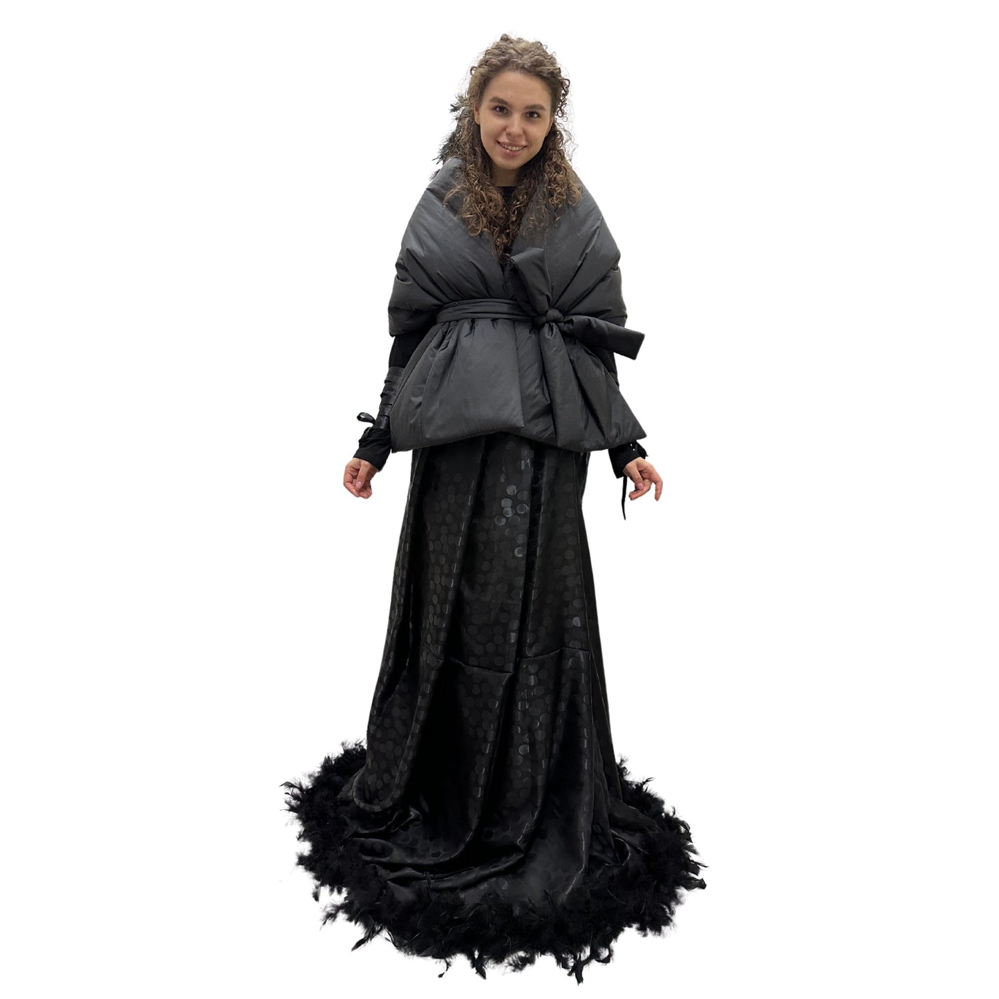 Gothic Bride Wedding Cape Winter Black Long Scarf With Pockets for Women Lagre Wide Stole Puffer 18x70 inch with 2 pocket and Belt Around Shoulders Wrap Quilted Shawl Warm Padded Down Puffy scarves - My Love Cape