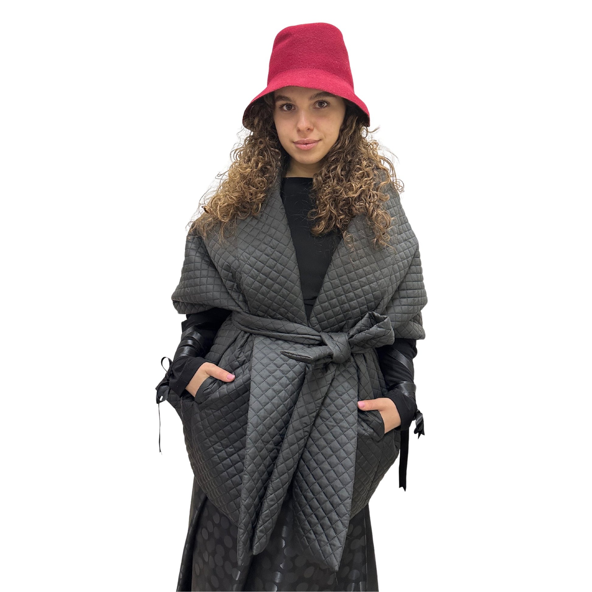 Gothic Bride Wedding Cape Winter Black Long Scarf With Pockets for Women Lagre Wide Stole Puffer 25x80 inch with 2 pocket and Belt Around Shoulders Wrap Quilted Shawl Warm Padded Down Puffy scarves - My Love Cape