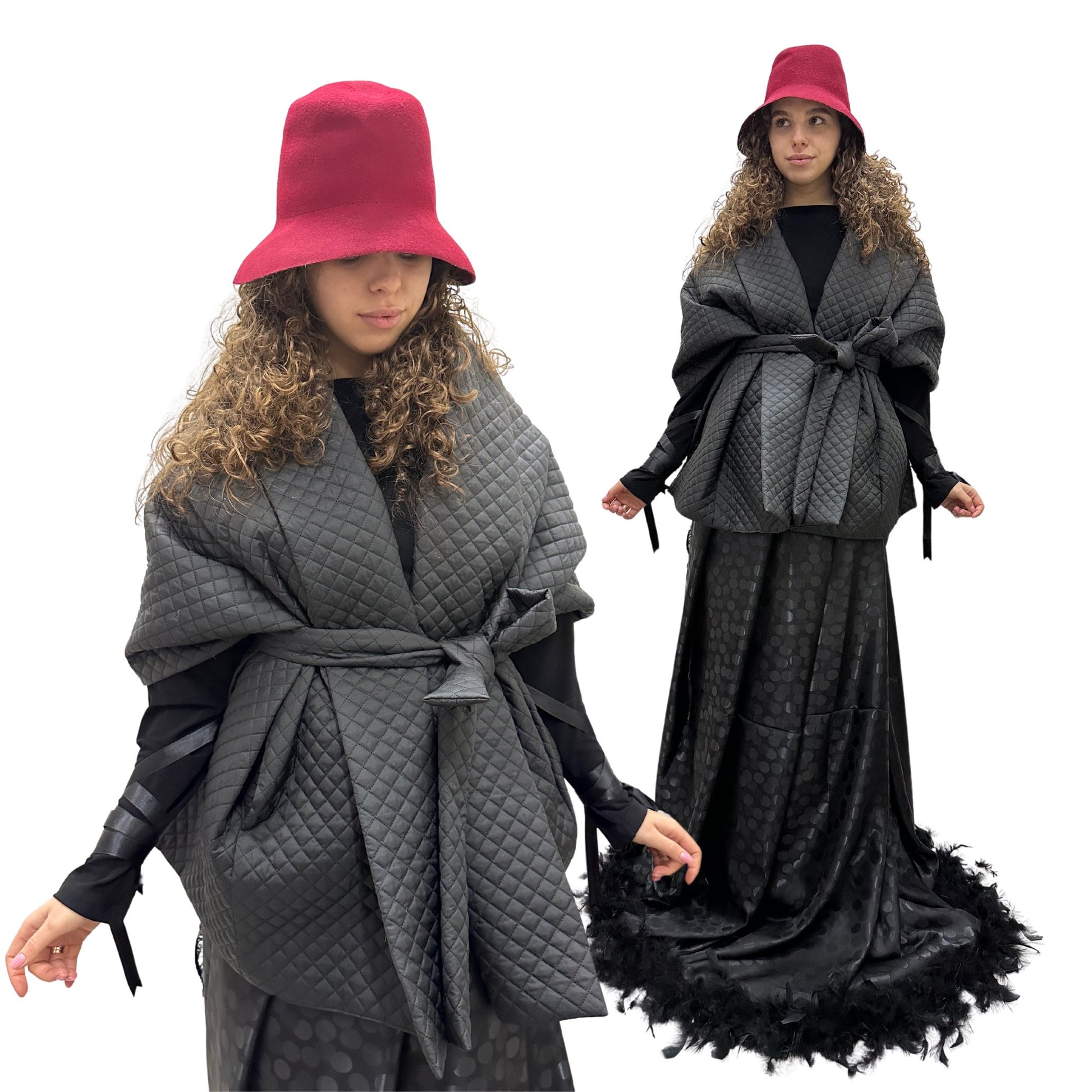 Gothic Bride Wedding Cape Winter Black Long Scarf With Pockets for Women Lagre Wide Stole Puffer 25x80 inch with 2 pocket and Belt Around Shoulders Wrap Quilted Shawl Warm Padded Down Puffy scarves - My Love Cape