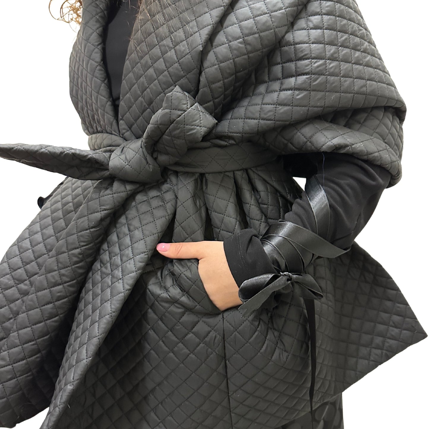 Gothic Bride Wedding Cape Winter Black Long Scarf With Pockets for Women Lagre Wide Stole Puffer 25x80 inch with 2 pocket and Belt Around Shoulders Wrap Quilted Shawl Warm Padded Down Puffy scarves - My Love Cape