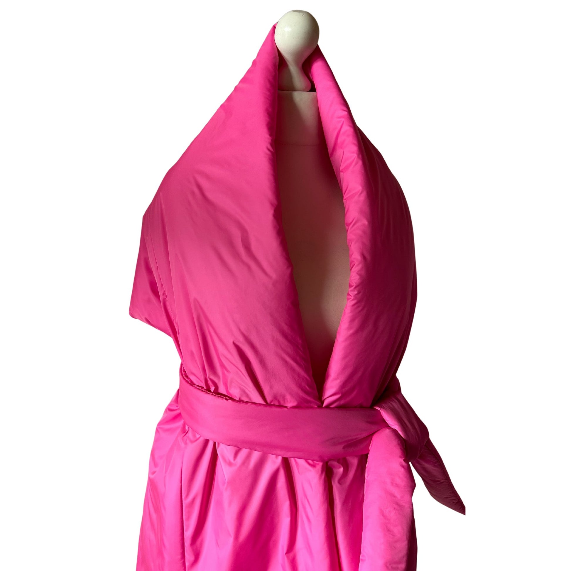 Hot Pink Long Cape Lagre Wide Scarf Puffer 20x80 inch with 2 pocket and Belt. Cape around shoulders wrap. Winter quilted shawl. Warm padded scarf. Down puffy scarves. - My Love Cape