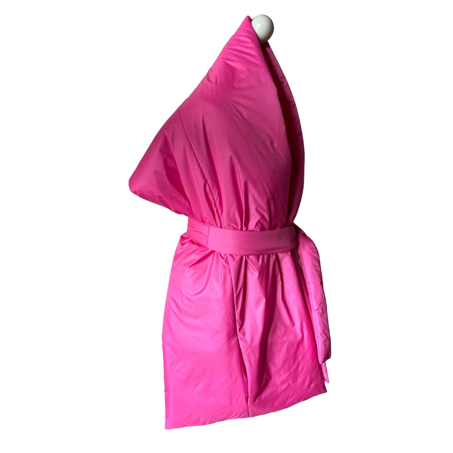 Hot Pink Long Cape Lagre Wide Scarf Puffer 20x80 inch with 2 pocket and Belt. Cape around shoulders wrap. Winter quilted shawl. Warm padded scarf. Down puffy scarves. - My Love Cape