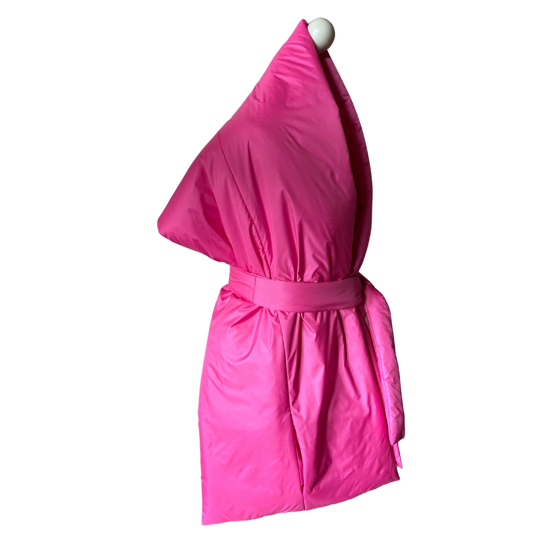 Hot Pink Long Cape Lagre Wide Scarf Puffer 20x80 inch with 2 pocket and Belt. Cape around shoulders wrap. Winter quilted shawl. Warm padded scarf. Down puffy scarves. - My Love Cape