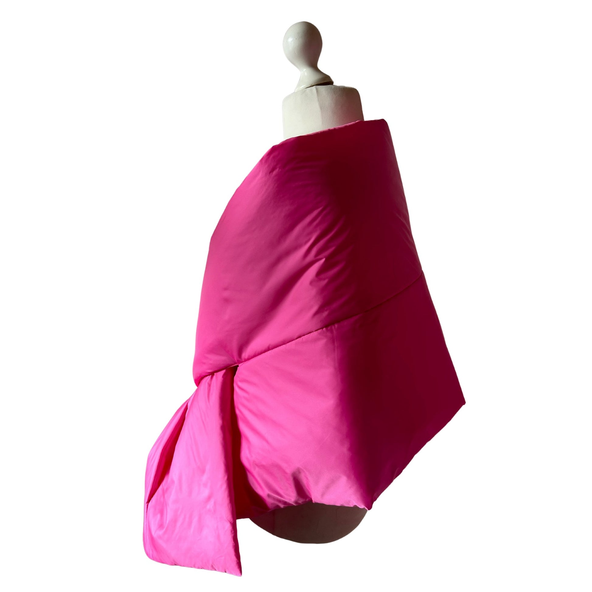 Hot Pink Long Cape Lagre Wide Scarf Puffer 20x80 inch with 2 pocket and Belt. Cape around shoulders wrap. Winter quilted shawl. Warm padded scarf. Down puffy scarves. - My Love Cape