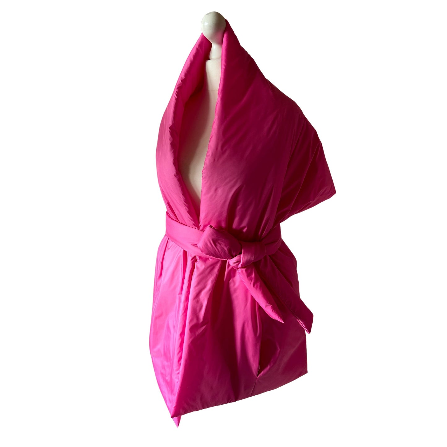 Hot Pink Long Cape Lagre Wide Scarf Puffer 20x80 inch with 2 pocket and Belt. Cape around shoulders wrap. Winter quilted shawl. Warm padded scarf. Down puffy scarves. - My Love Cape