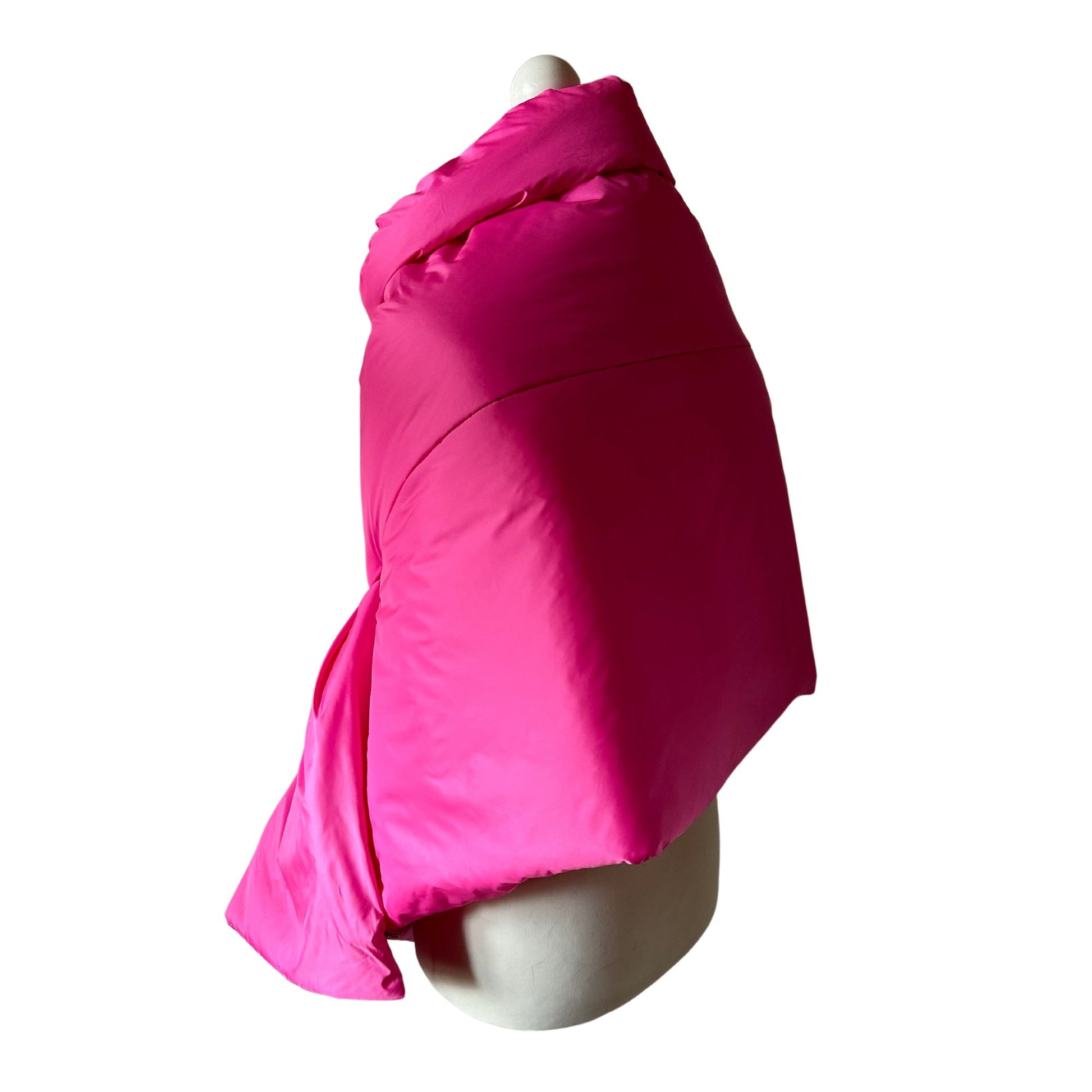 Hot Pink Long Lagre Wide Scarf Puffer 25x80 inch with 2 pocket and Belt. Cape around shoulders wrap. Winter quilted shawl. Warm padded scarf. Down puffy scarves. - My Love Cape