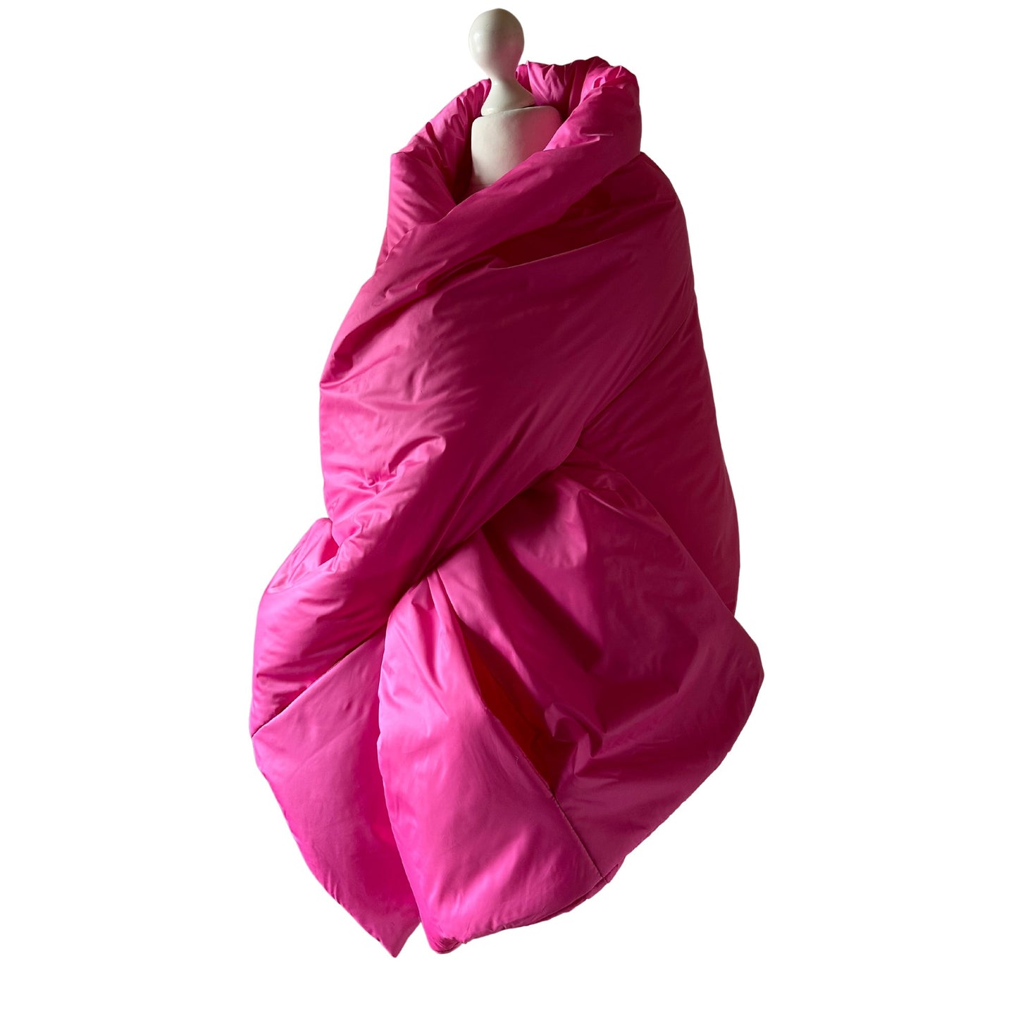 Hot Pink Long Lagre Wide Scarf Puffer 25x80 inch with 2 pocket and Belt. Cape around shoulders wrap. Winter quilted shawl. Warm padded scarf. Down puffy scarves. - My Love Cape