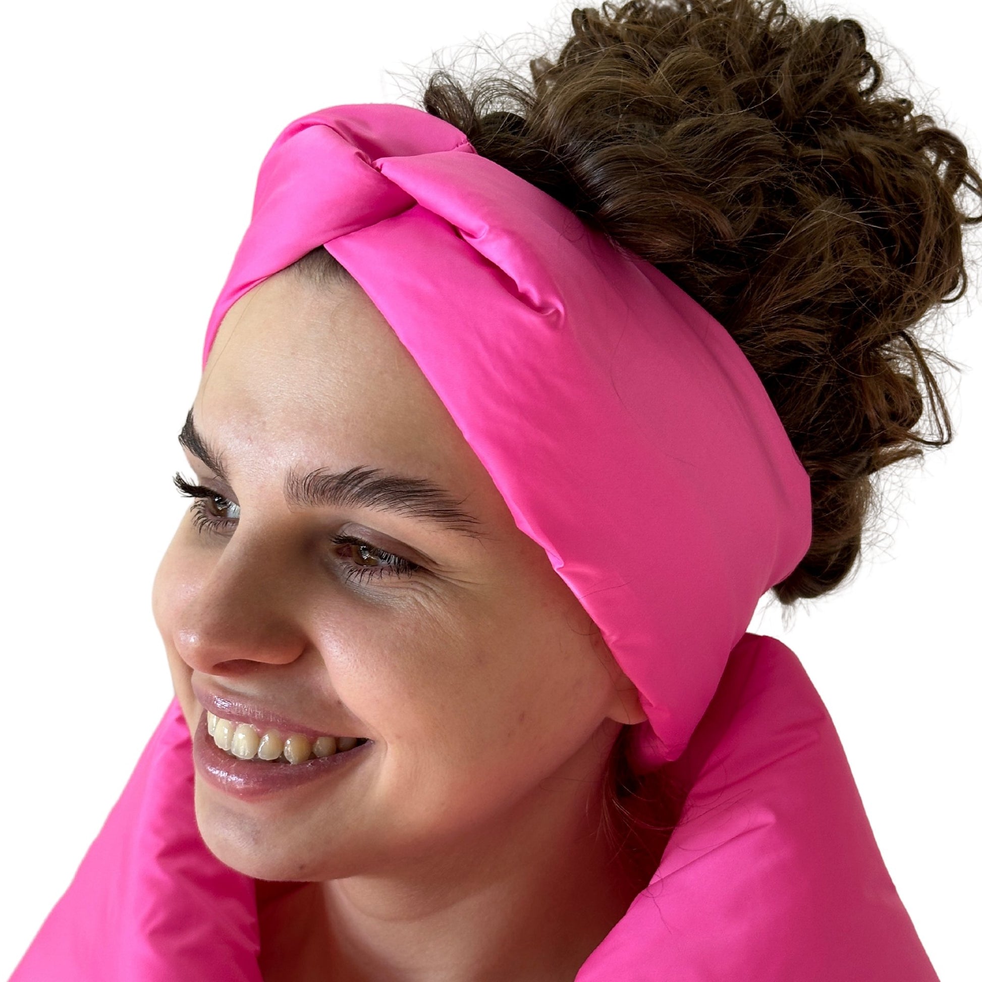 Hot Pink Puffer Headband Winter Turban Hair Band Accessories Warm Head Wraps for Women's - My Love Cape