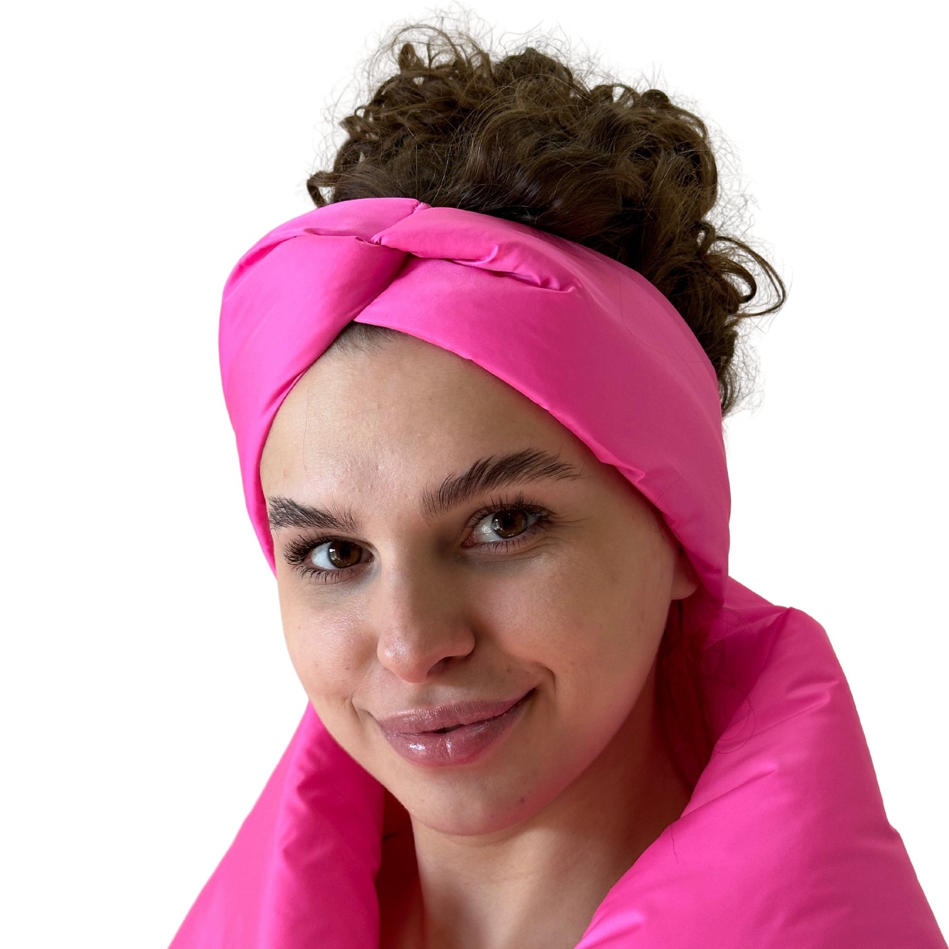 Hot Pink Puffer Headband Winter Turban Hair Band Accessories Warm Head Wraps for Women's - My Love Cape