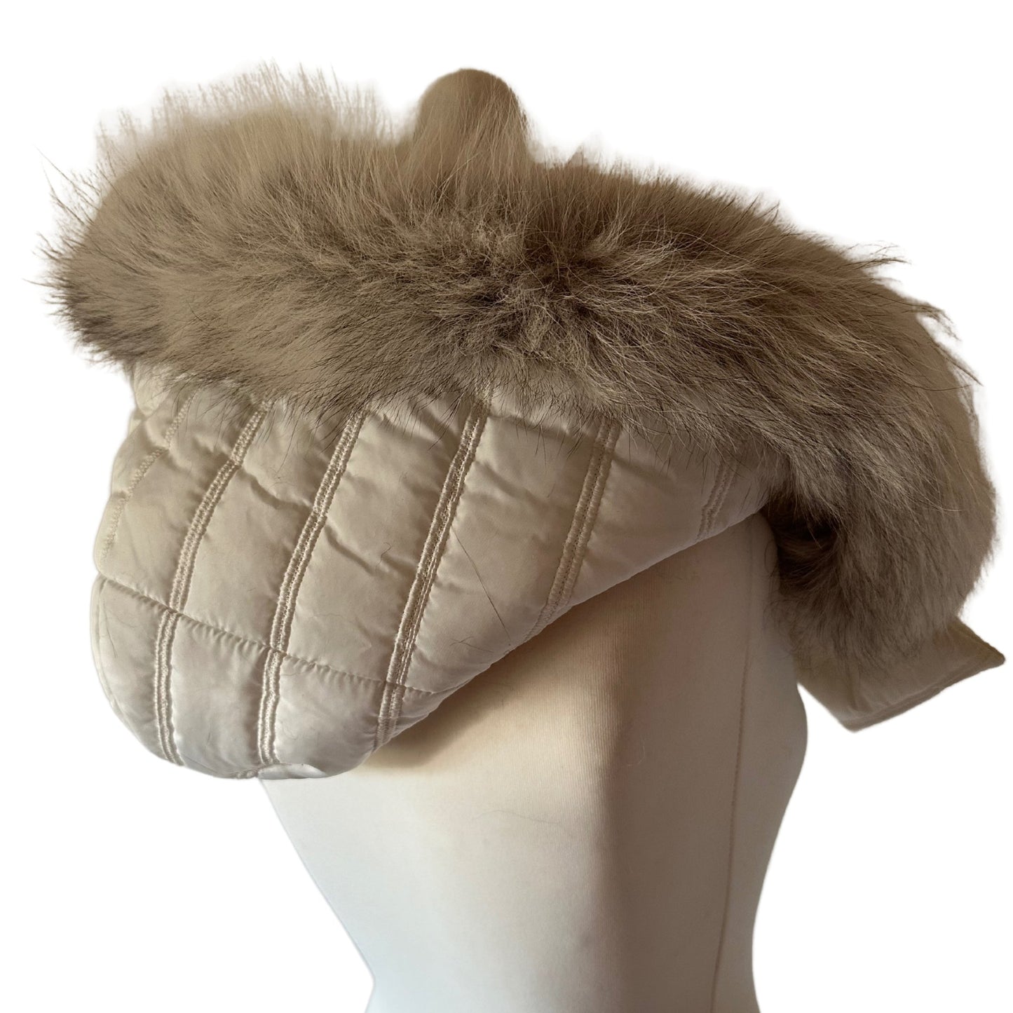 Ivory Hood Scarf Puffer Warm Quilted Downy Waterproof Padded Insulated Headdress With Natural Fur TrimIvory - My Love Cape