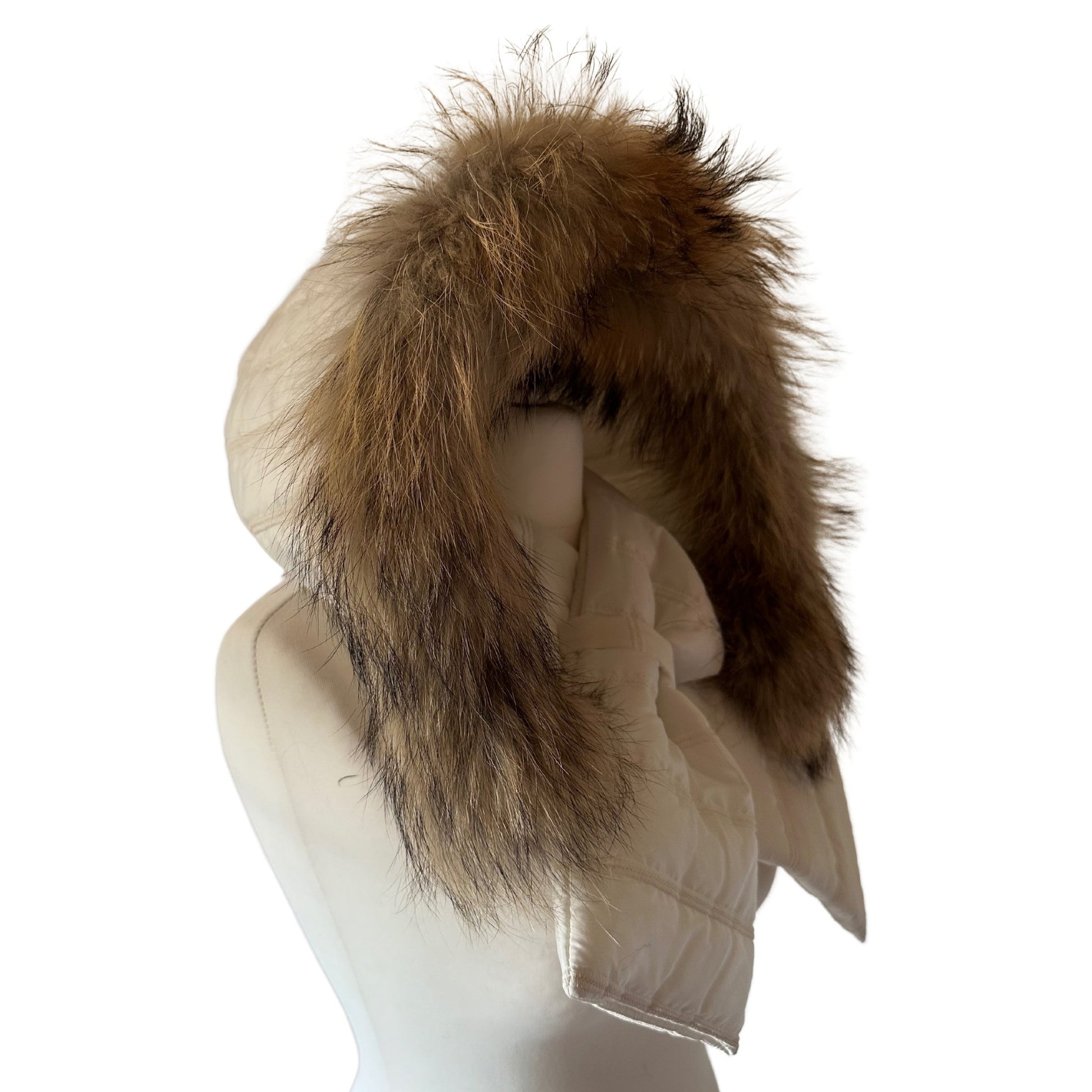 Ivory Hood Scarf Puffer Warm Quilted Downy Waterproof Padded Insulated Headdress With Natural Fur TrimIvory - My Love Cape