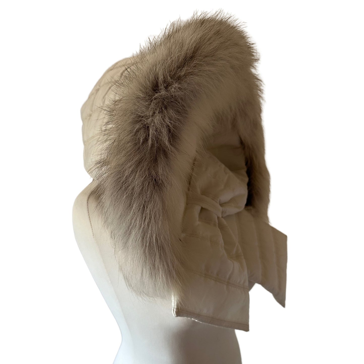 Ivory Hood Scarf Puffer Warm Quilted Downy Waterproof Padded Insulated Headdress With Natural Fur TrimIvory - My Love Cape