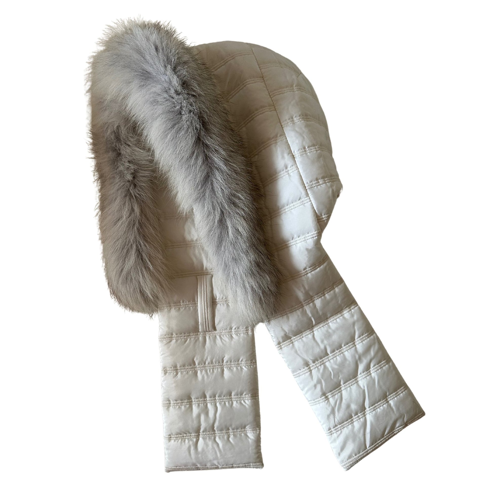 Ivory Hood Scarf Puffer Warm Quilted Downy Waterproof Padded Insulated Headdress With Natural Fur TrimIvory - My Love Cape