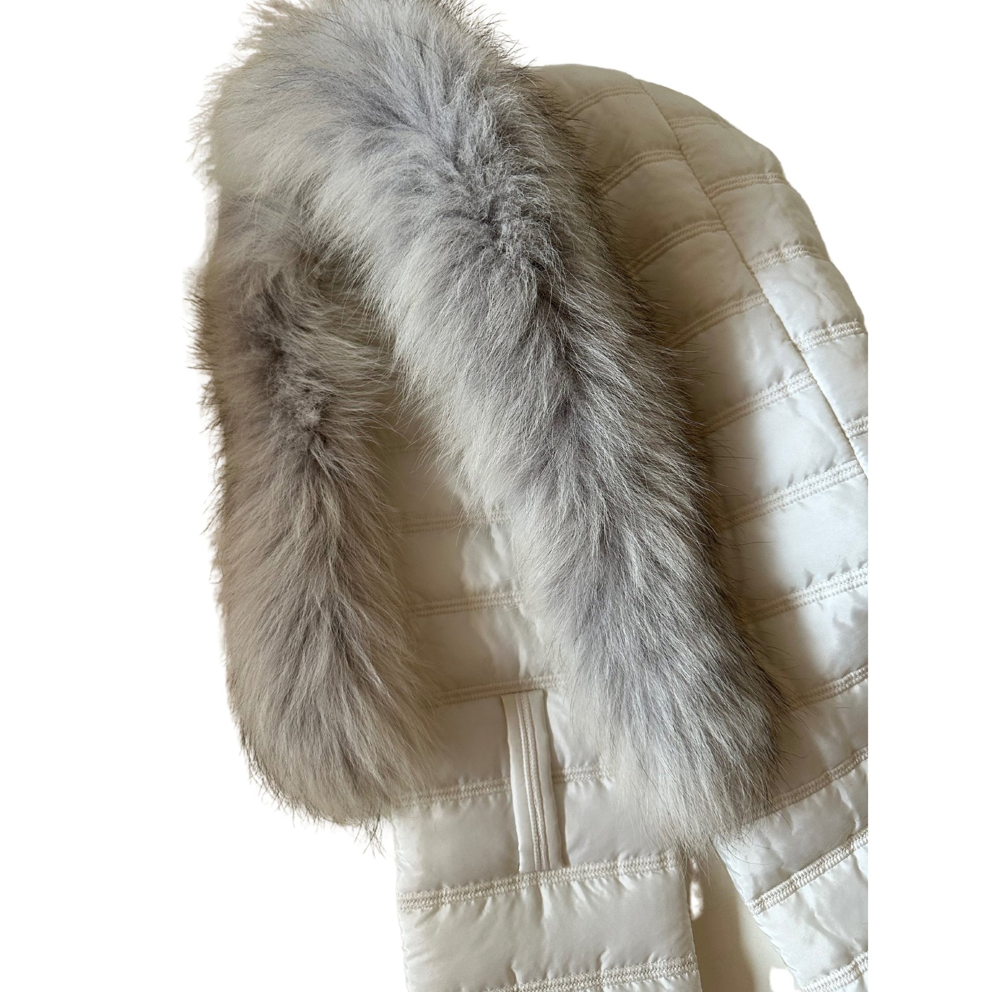 Ivory Hood Scarf Puffer Warm Quilted Downy Waterproof Padded Insulated Headdress With Natural Fur TrimIvory - My Love Cape