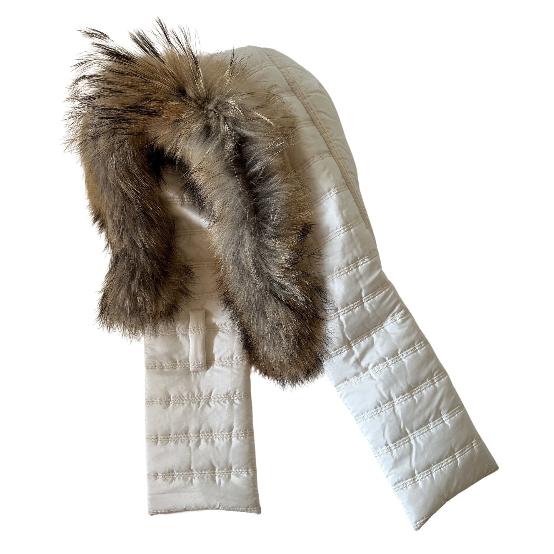 Ivory Hood Scarf Puffer Warm Quilted Downy Waterproof Padded Insulated Headdress With Natural Fur TrimIvory - My Love Cape