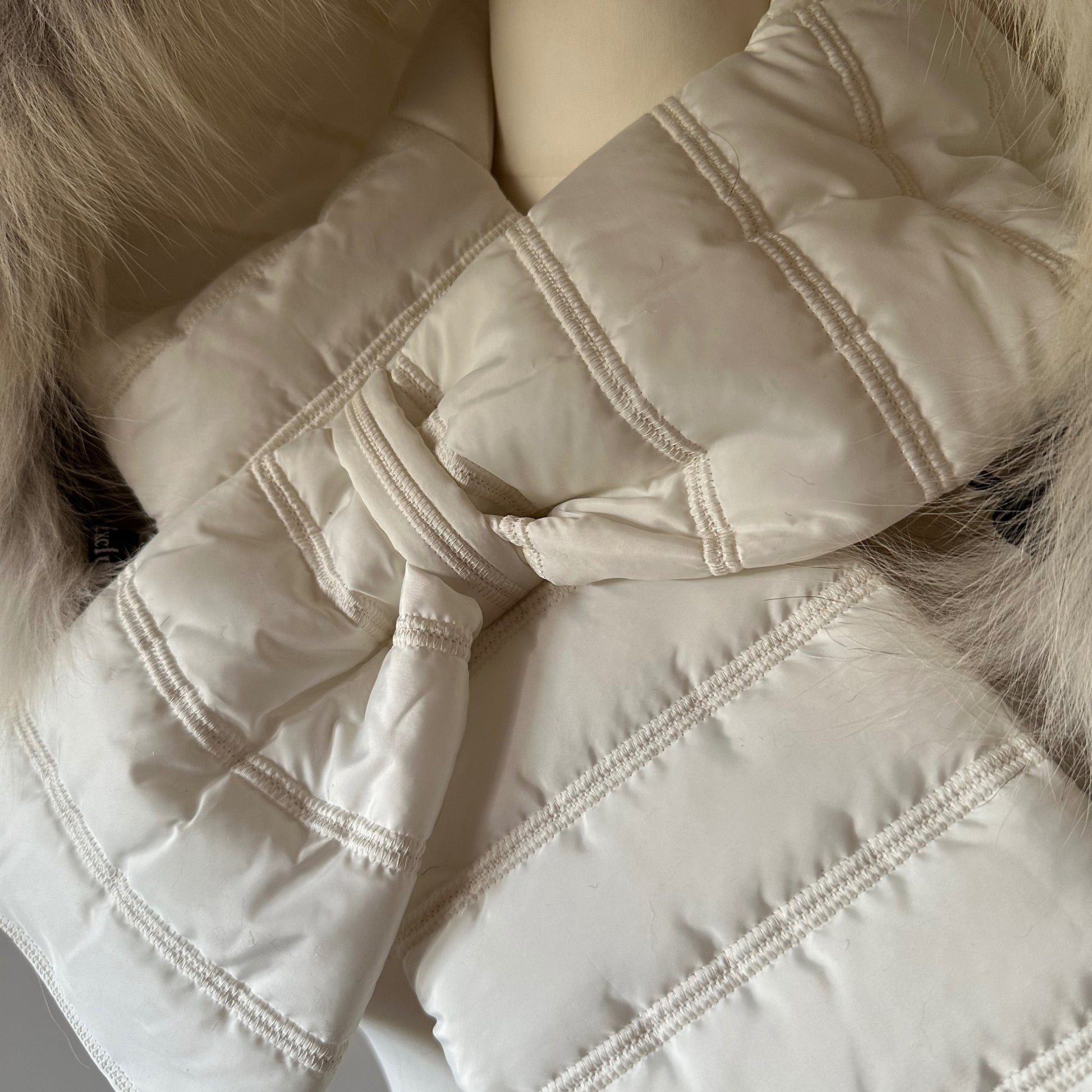 Ivory Hood Scarf Puffer Warm Quilted Downy Waterproof Padded Insulated Headdress With Natural Fur TrimIvory - My Love Cape