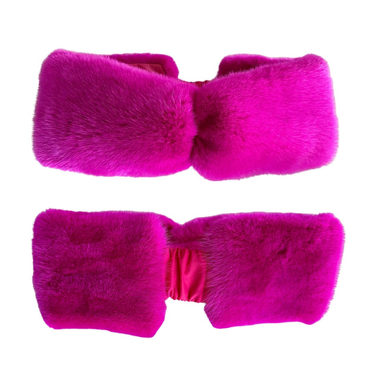 Natural Fur Crimson Raspberry Mink Headband, Winter Fur Headband, Fur Turban for Women, Hot Pink Real Fur Headband - My Love Cape