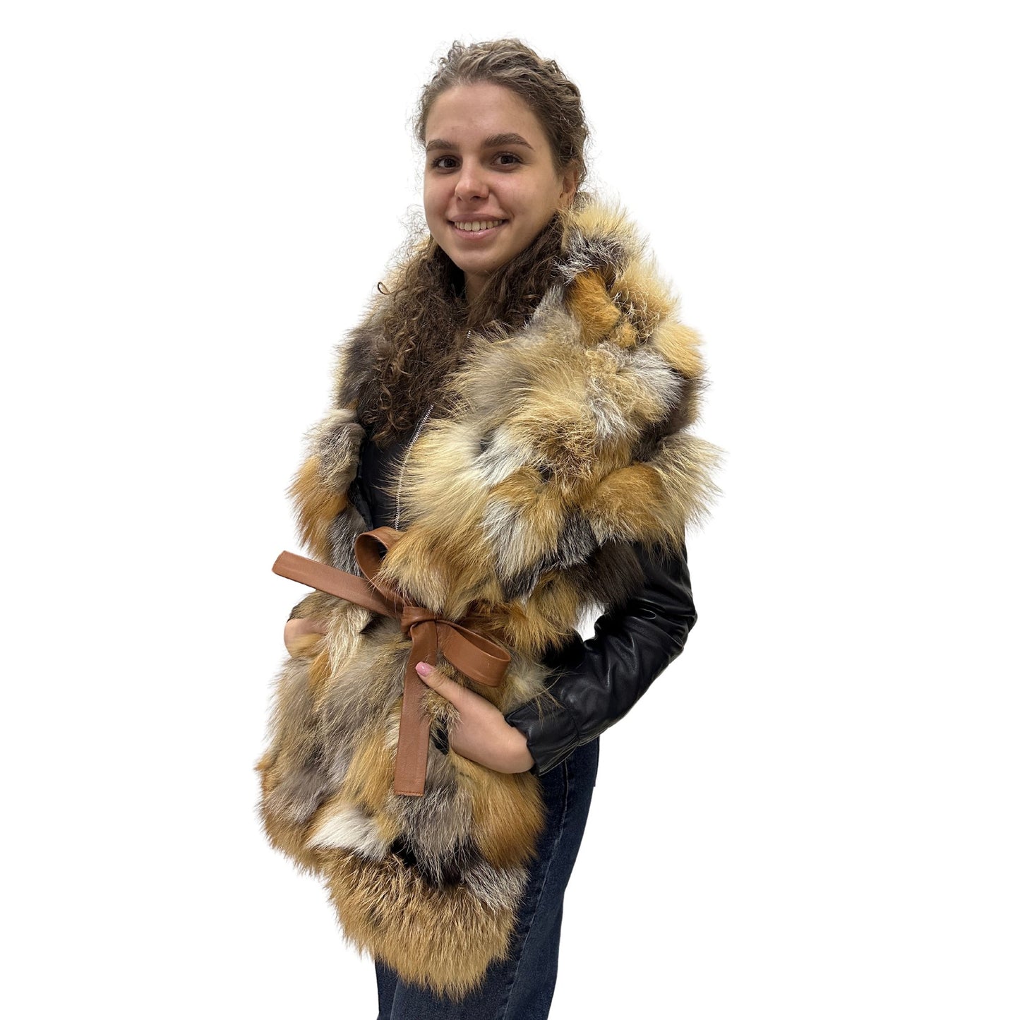 Natural Fur Scarf with Pockets and Genuine Leather Belt Stylish Winter Accessory - My Love Cape