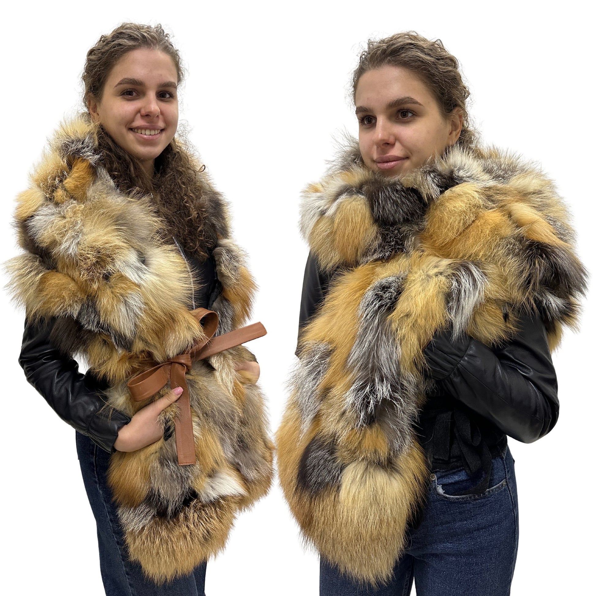 Natural Fur Scarf with Pockets and Genuine Leather Belt Stylish Winter Accessory - My Love Cape