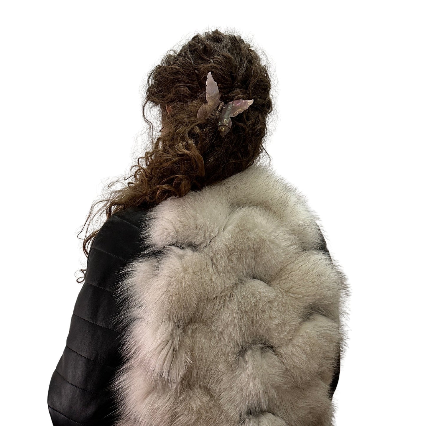 Natural Leather and Fox Fur Coat – Diamond Pattern, Zipper, and Lined Design (S) - My Love Cape