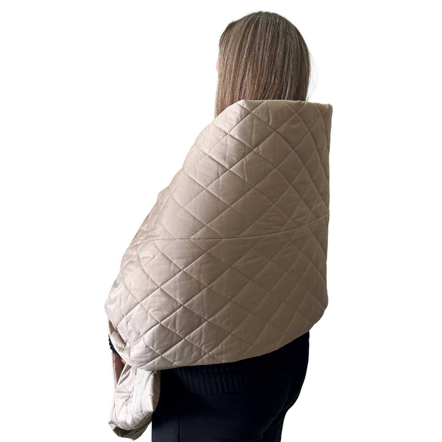 Plus Size Beige Quilted Scarf – Long Wide Puffer Scarf 25x100 inches with 2 Pockets and Belt - My Love Cape